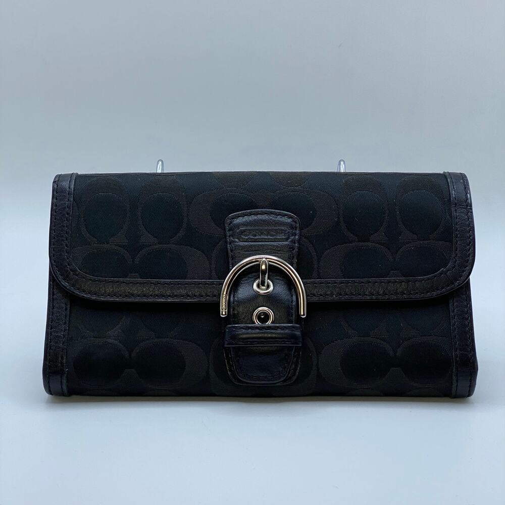 Y2K Coach Soho Buckle Front Black Signature Canvas Wallet Trifold Authentic